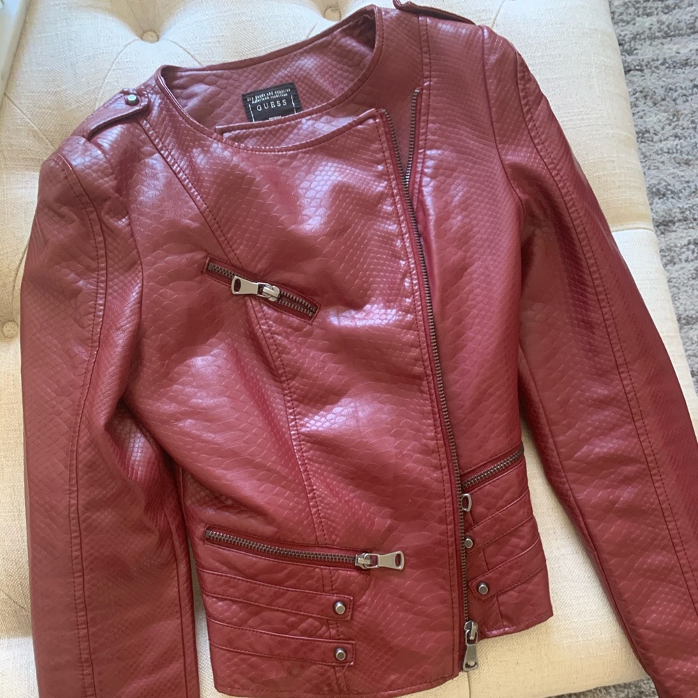 Guess red leather jacket